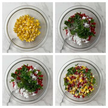 step to add the corn salad ingredients in a large bowl and mix collage
