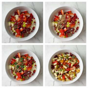 step to add all cut fruits, spices in a bowl and mix collage
