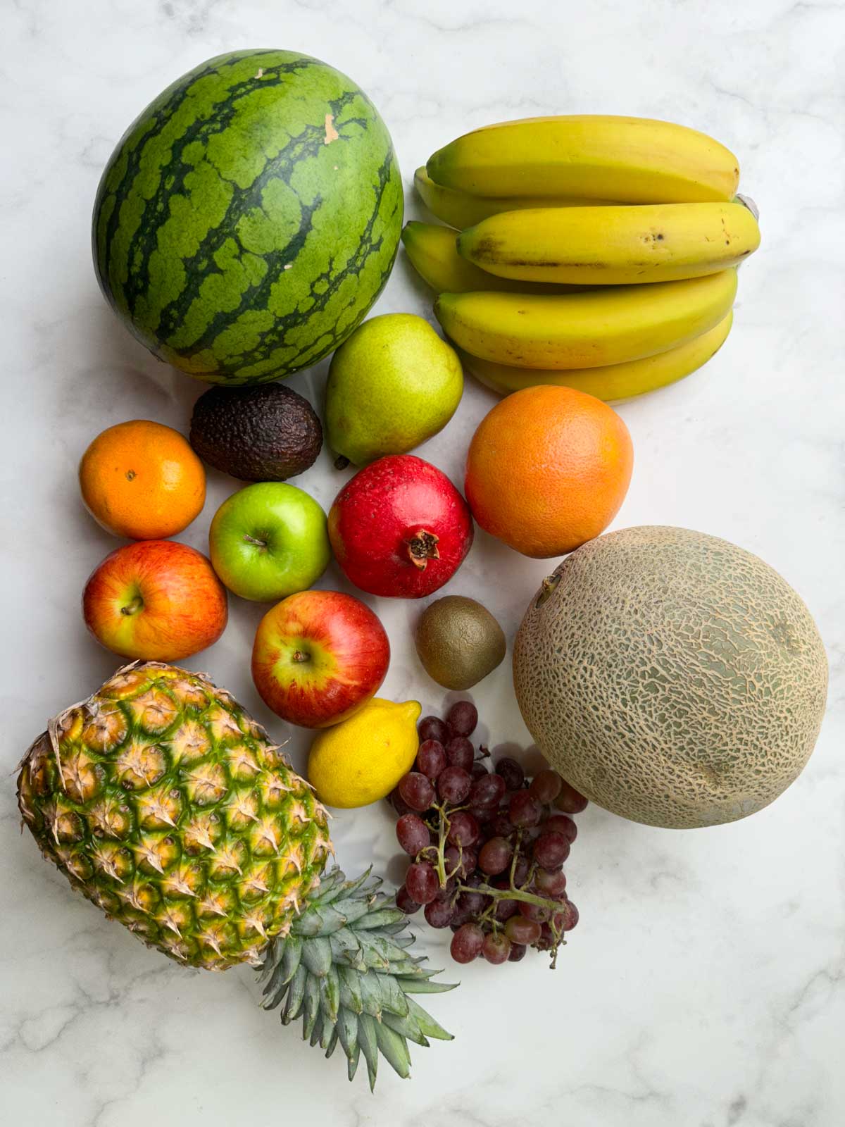 a collection of fruits (names) on a sheet