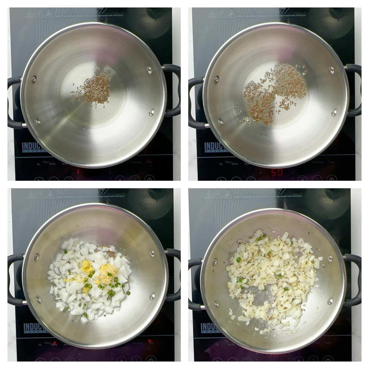 step to saute the onions and spices collage
