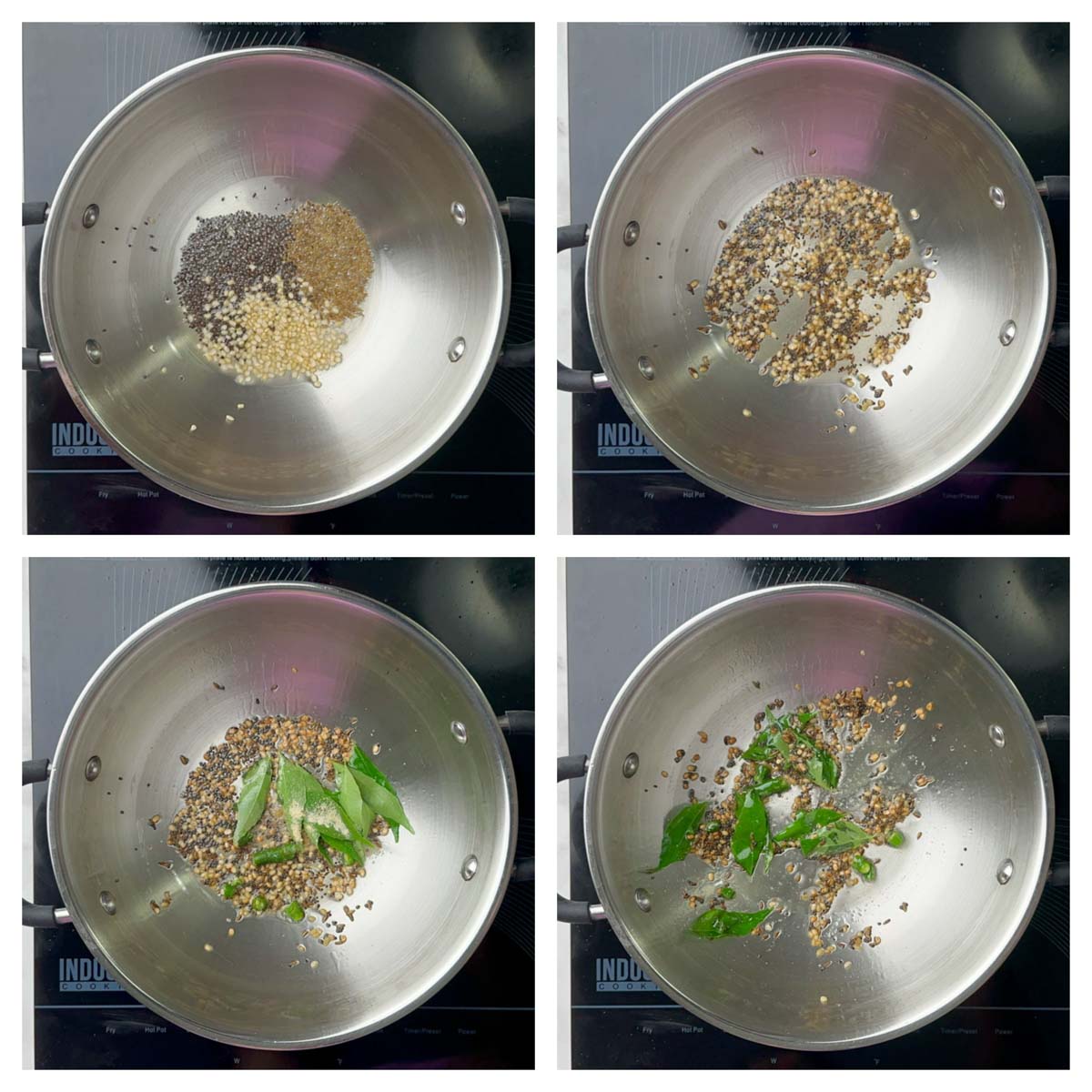 step to saute the lentils and curry leaves collage