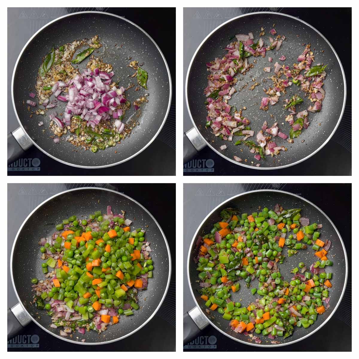 step to saute onions, and veggies collage