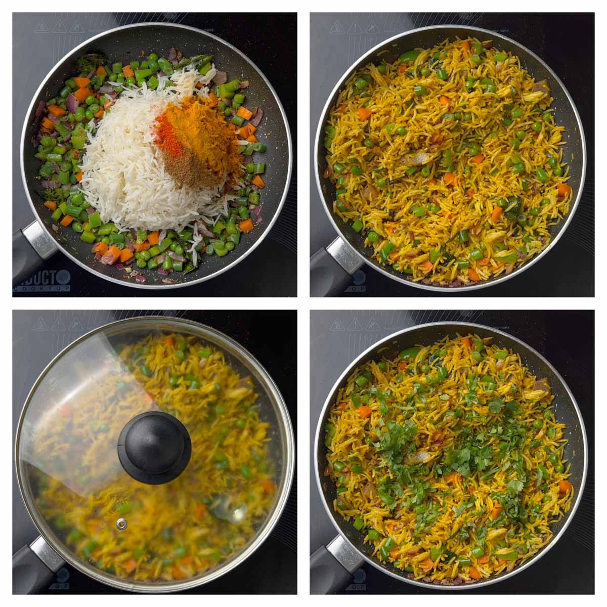 step to add cooked basmati rice and spices and mix well collage