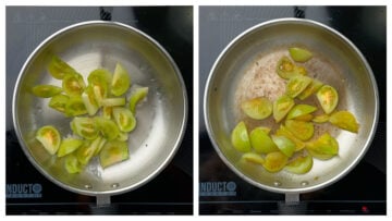 step to saute raw green tomatoes till charred collage