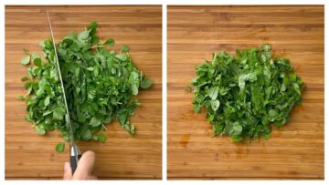 step to roughly chop the methi leaves collage