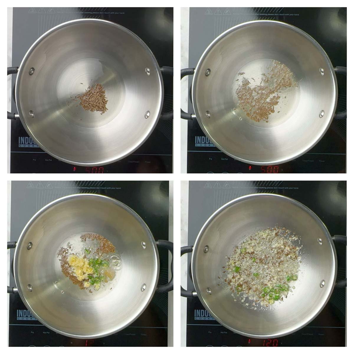 step to saute cumin seeds and ginger garlic collage