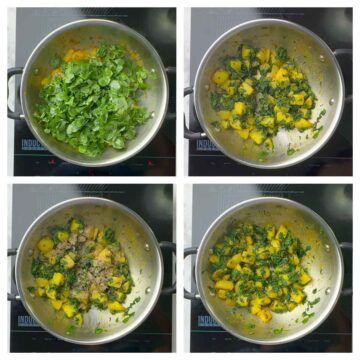 step to add methi leaves and cook with alu collage
