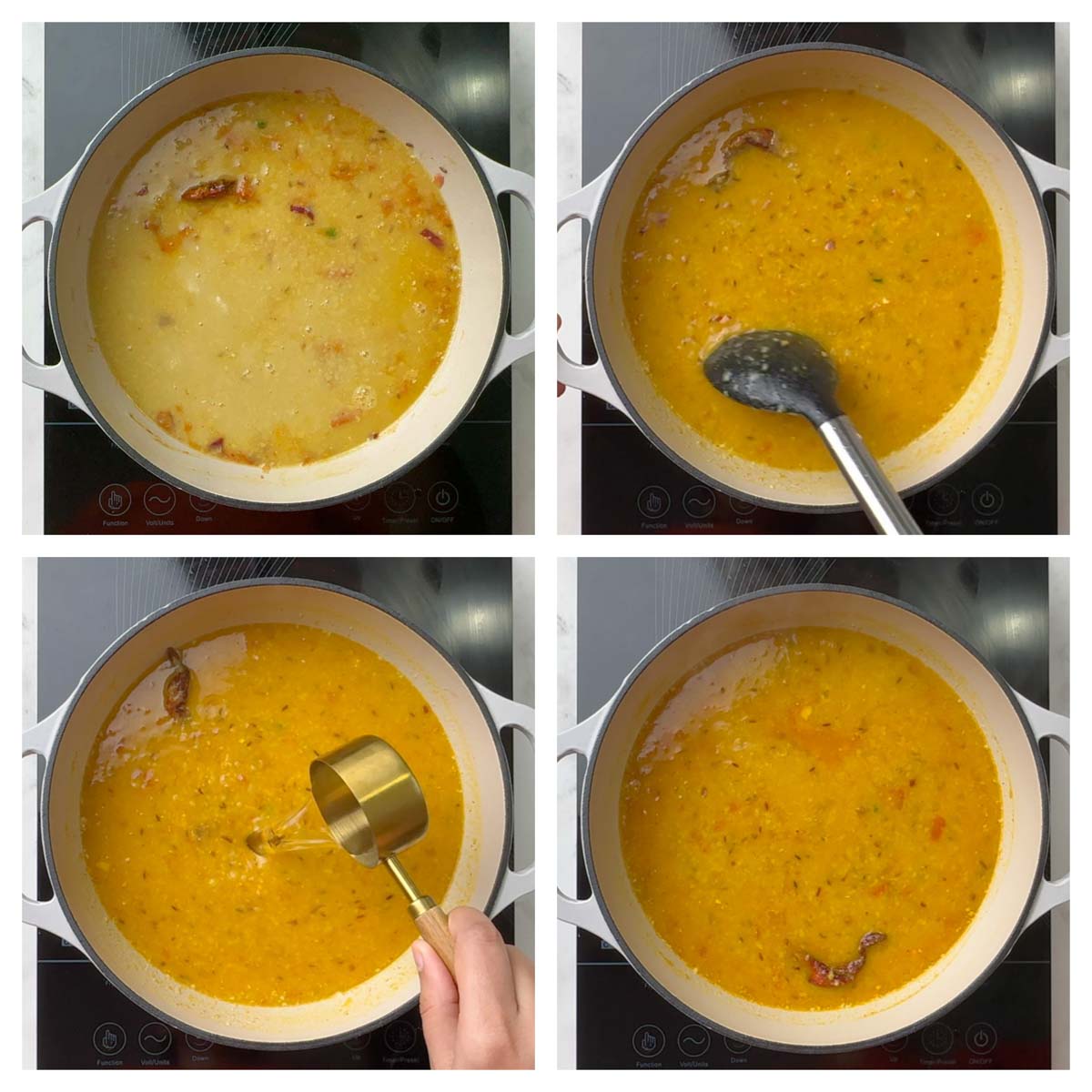 step to add the cooked and mashed dal collage