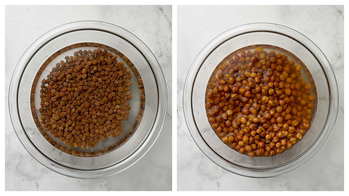 step to soak black chickpeas overnight in water collage