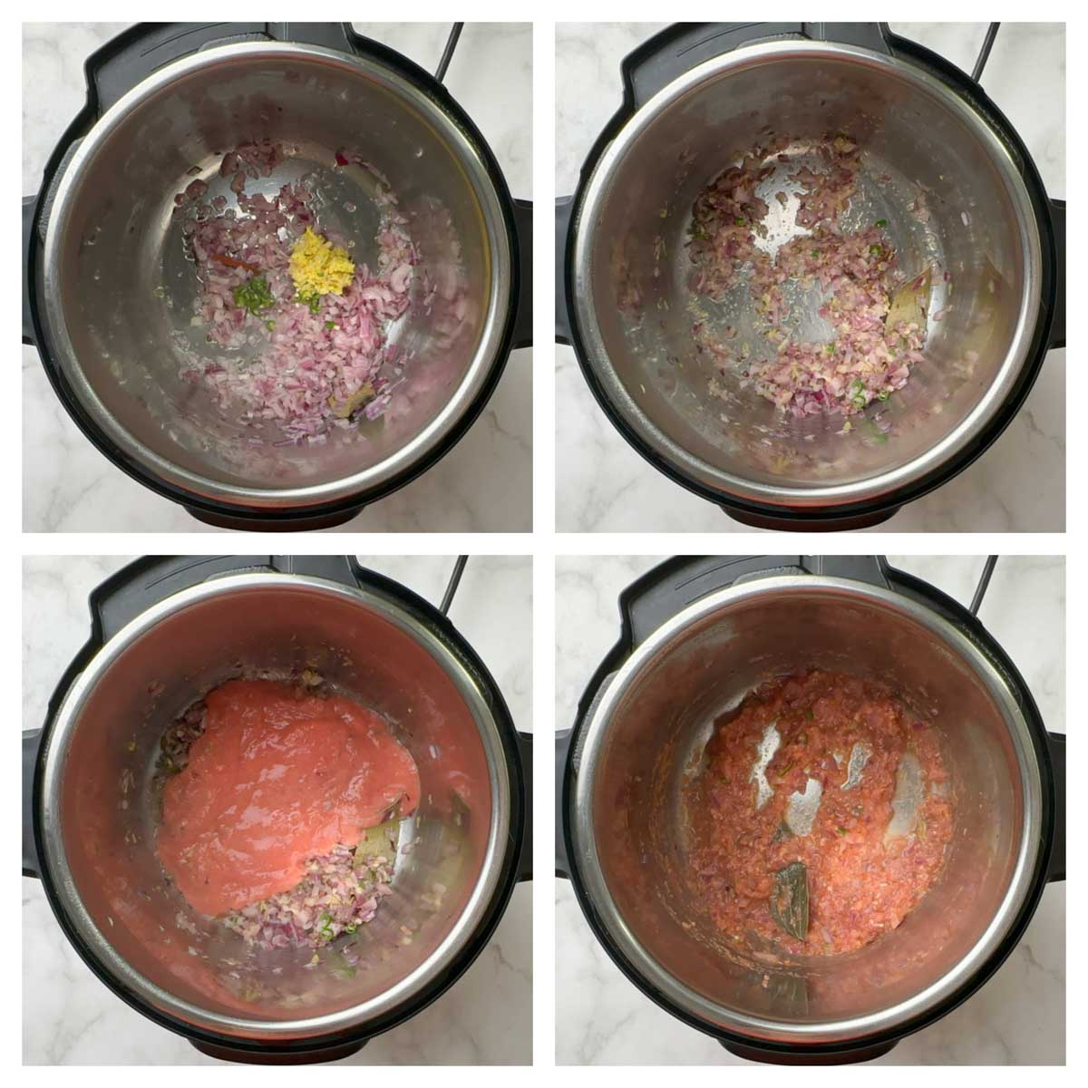 step to saute tomato puree collage