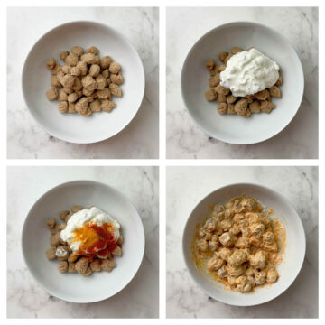step to marinate chunks with yogurt and spices collage