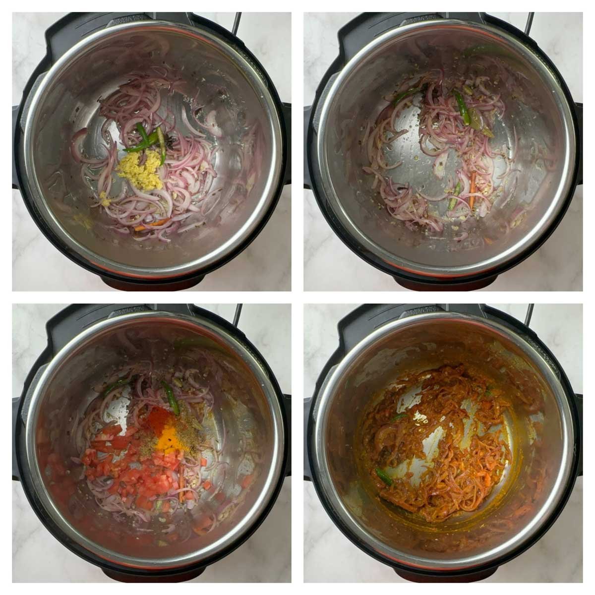 steps to saute tomatoes with dry spices collage