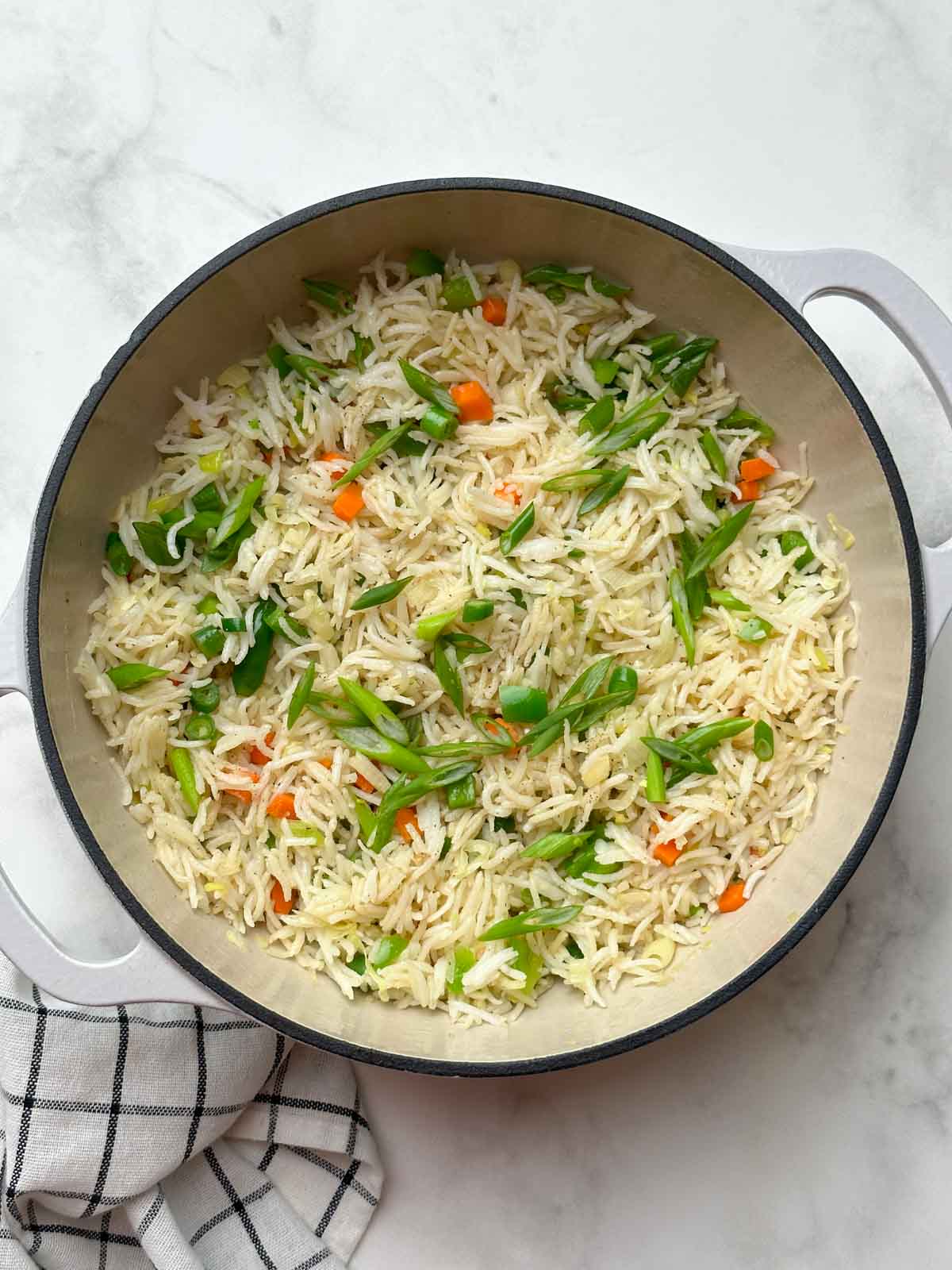 veg fried rice in a dutch oven collage