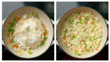 step to add sauces and basmati rice collage