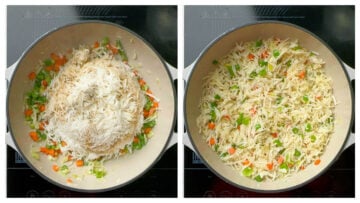 step to add sauces and basmati rice collage