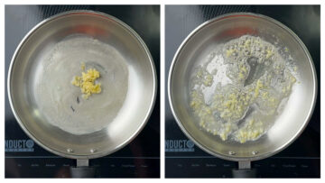 step to sauce minced garlic in butter collage
