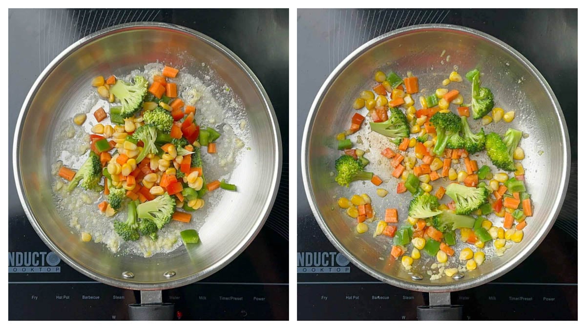 step to saute veggies collage