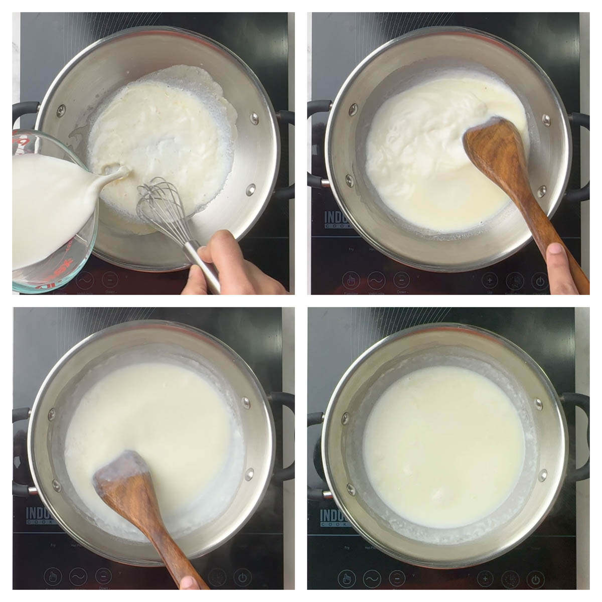 step to add milk and whisk collage