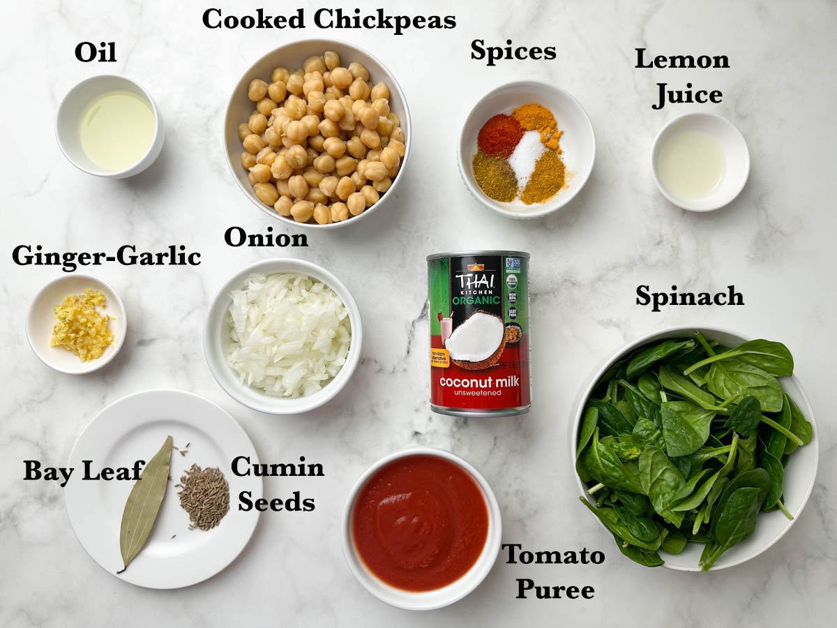 Chickpea coconut Curry ingredients