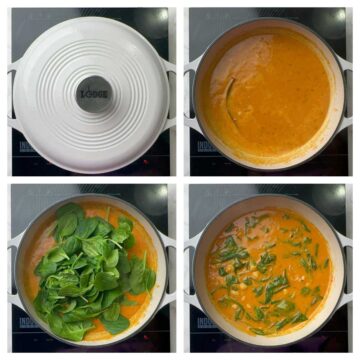 step to cook the curry and add spinach collage