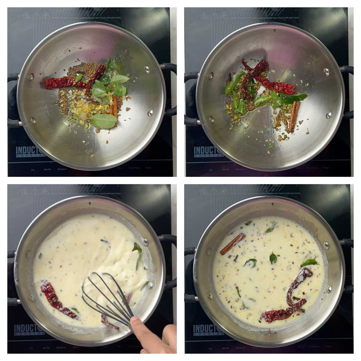 step to add yogurt-besan mixture and whisk collage