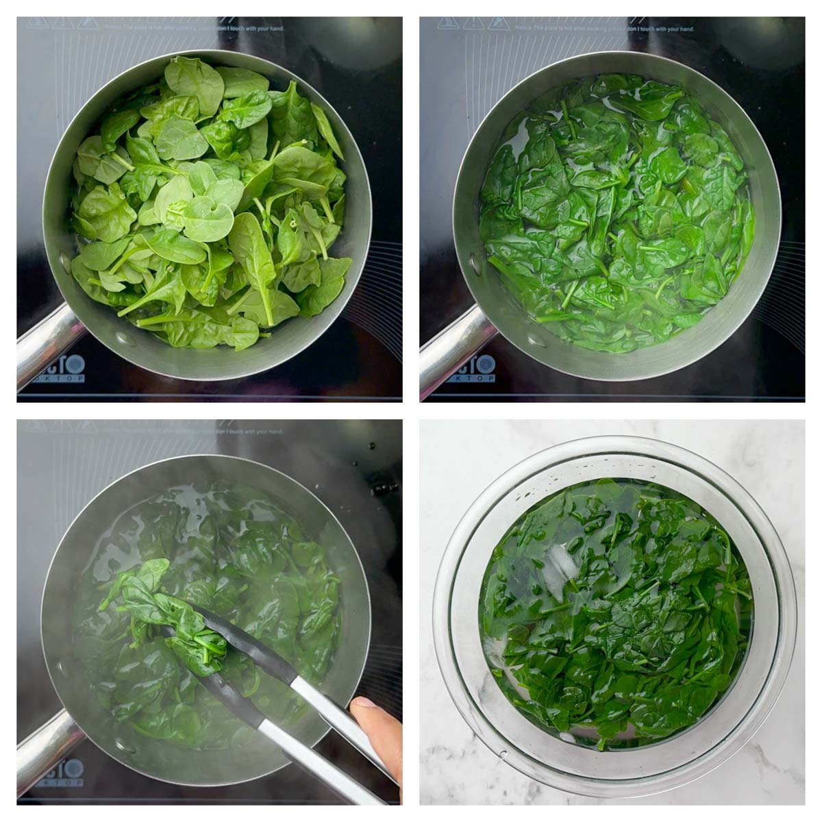 step to blanch the spinach collage