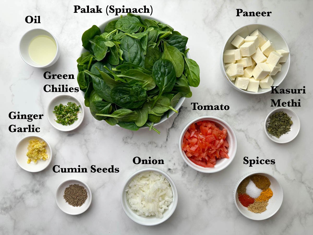 Palak Paneer ingredients