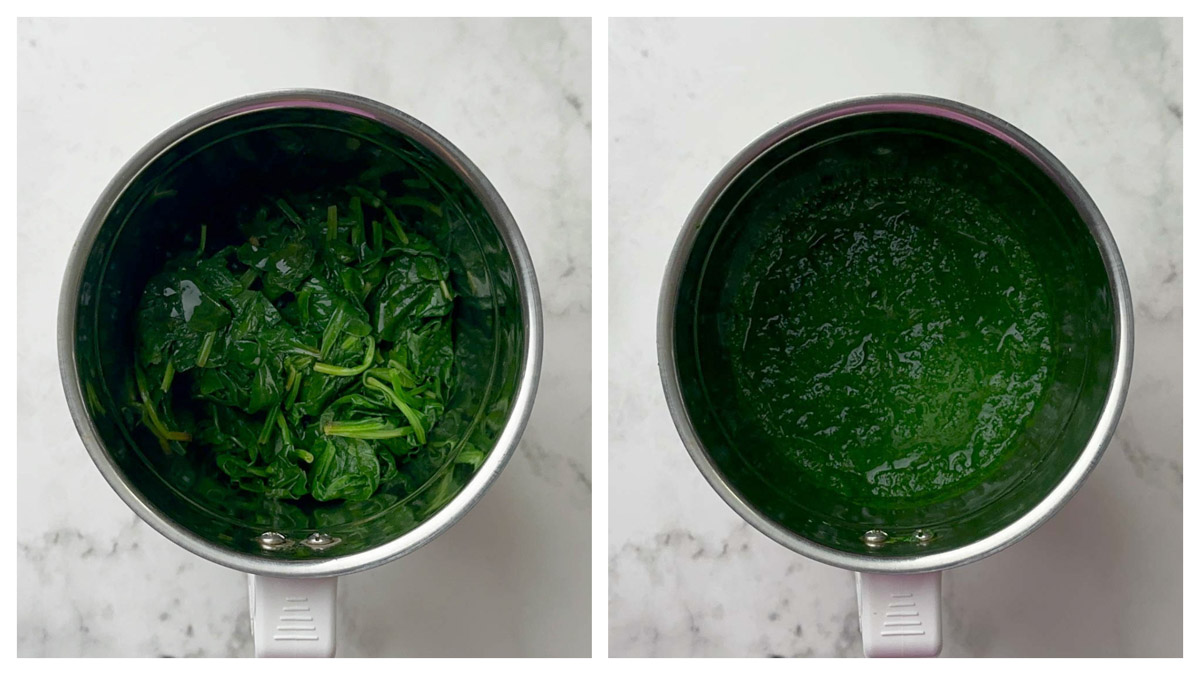 step to puree the blanched spinach collage
