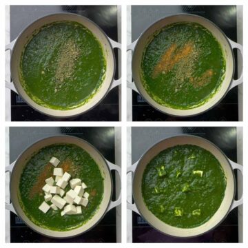 step to add garam masala and paneer cubes collage