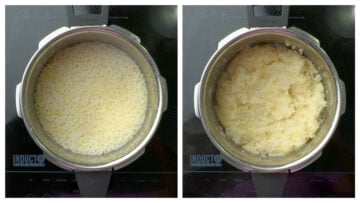 step to mushy the cooked rice dal mixture collage