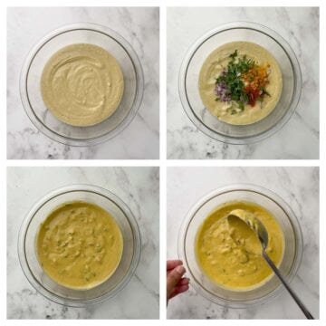 step to prepare the mung dal cheela batter collage