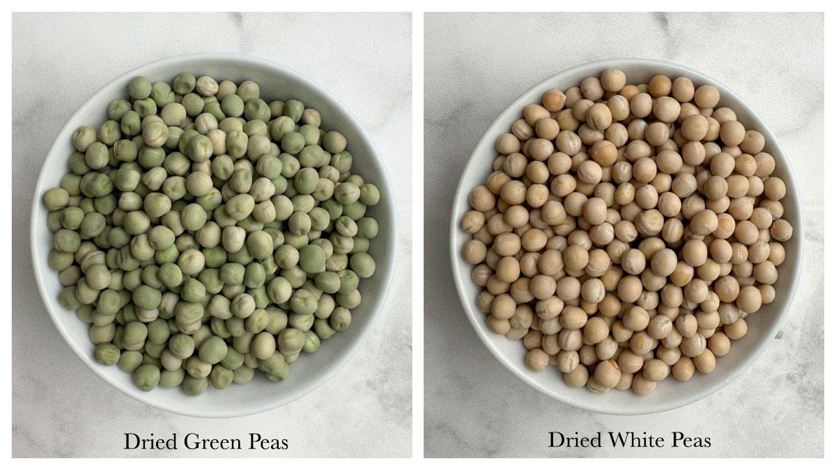 2 types of dried peas in a bowl collage