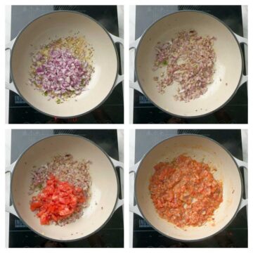 step to cook onions and tomatoes collage