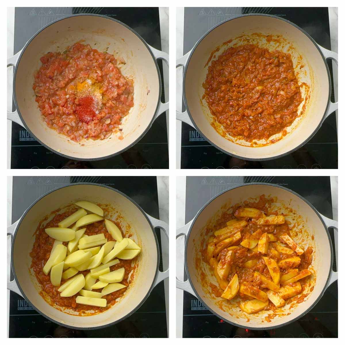 step to add potatoes and mix collage