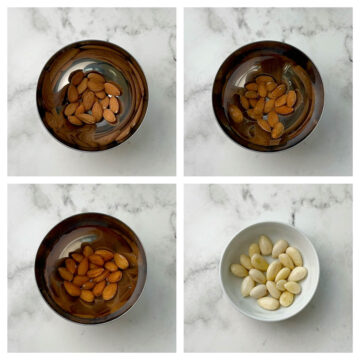 step to soak n peel almonds collage