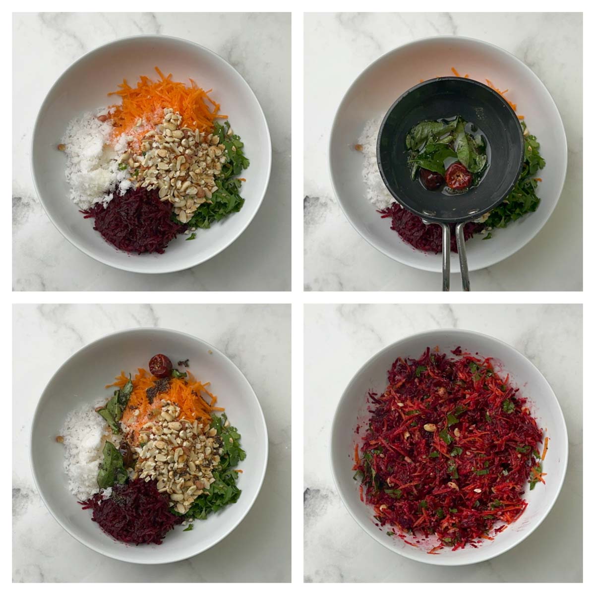 step to add all the salad ingredients to a bowl and mix collage