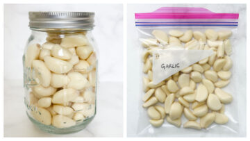 step to store the peeled garlic cloves collage