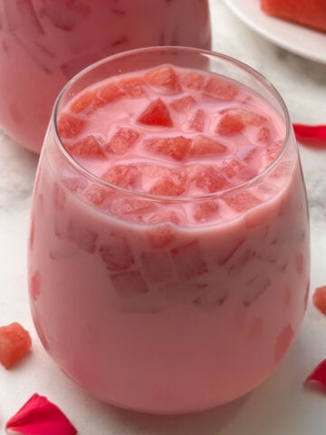 mohabbat ka sharbat served in glass with watermelon on the side