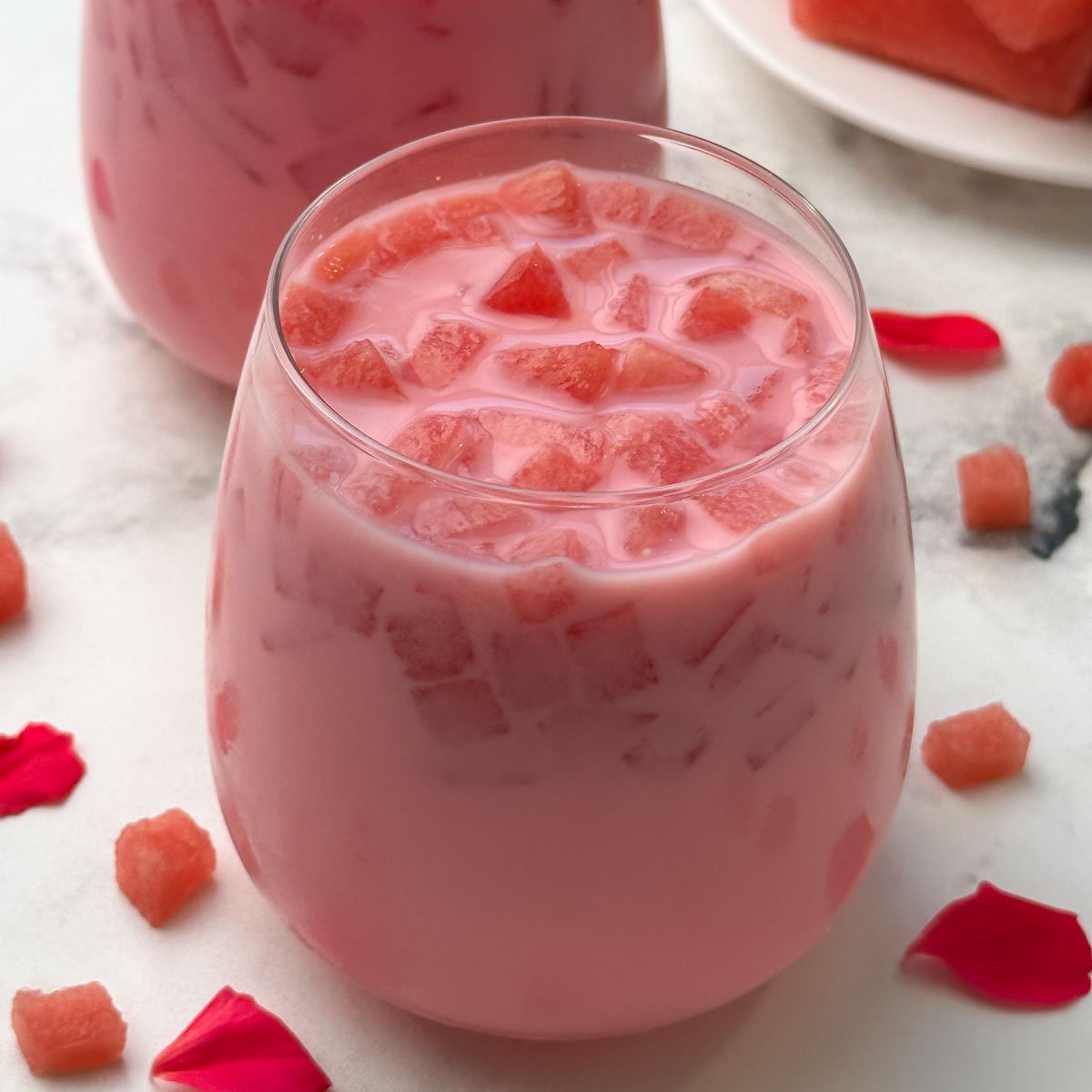 mohabbat ka sharbat served in glass with watermelon on the side