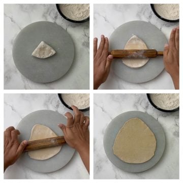 roll in to triangle shape paratha collage