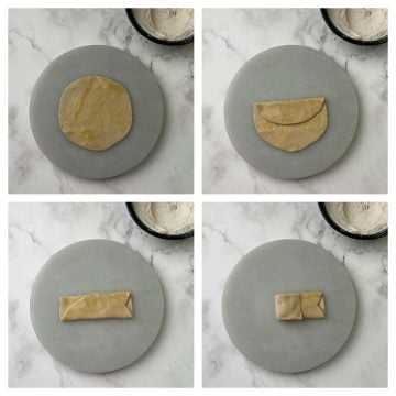 step to roll and fold in to square shape paratha collage
