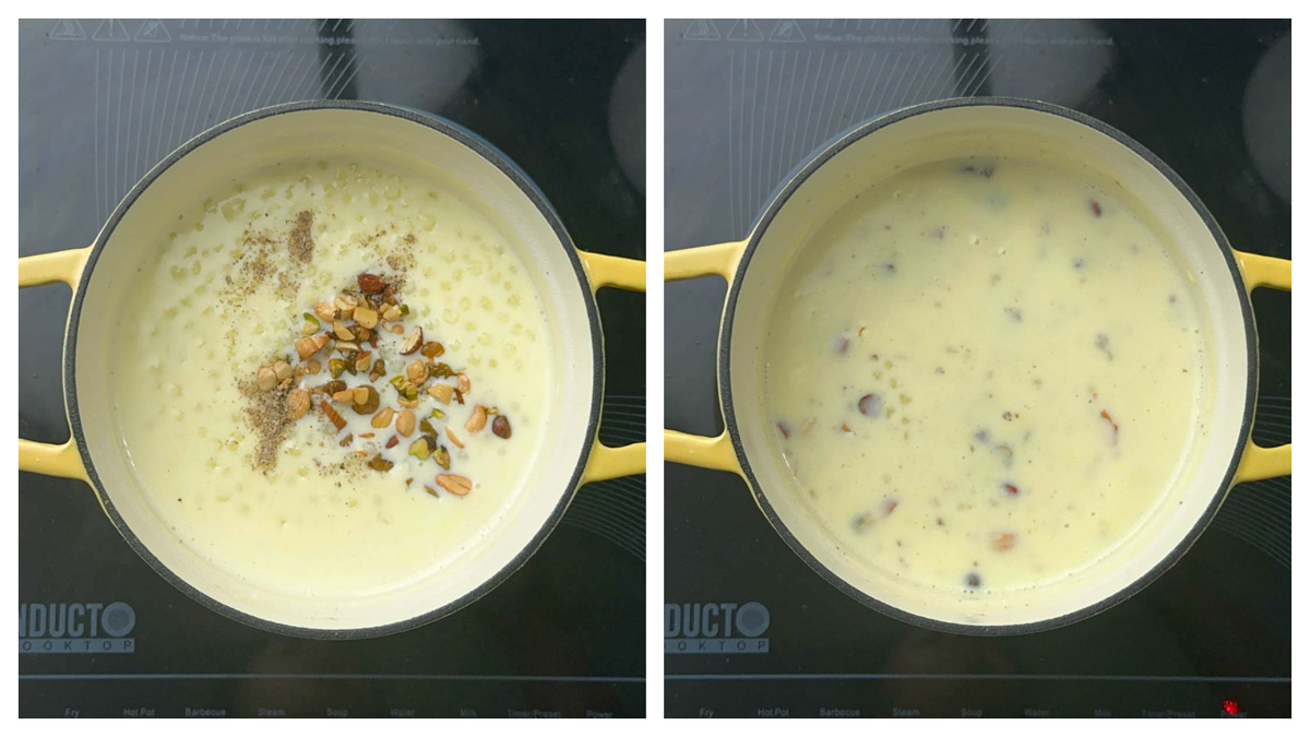step to add roasted nuts to tapioca pudding collage