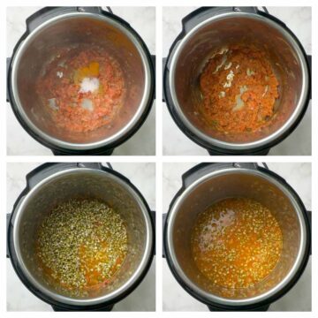 step to add sprouts and cook with onion tomato masala collage