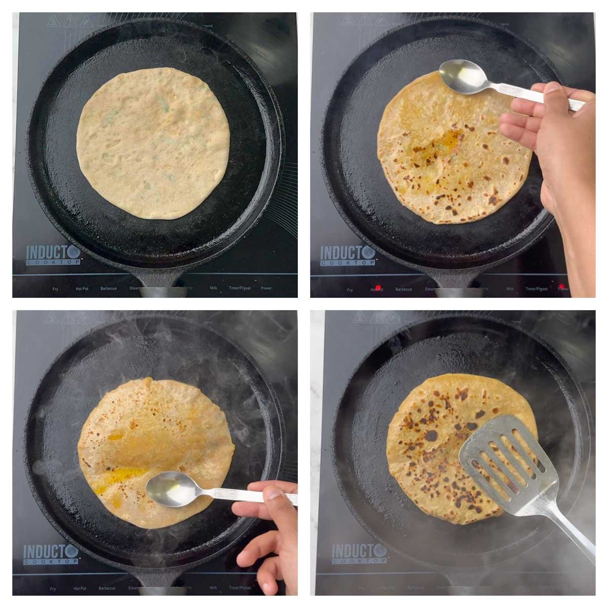 step to fry the flatbreads collage