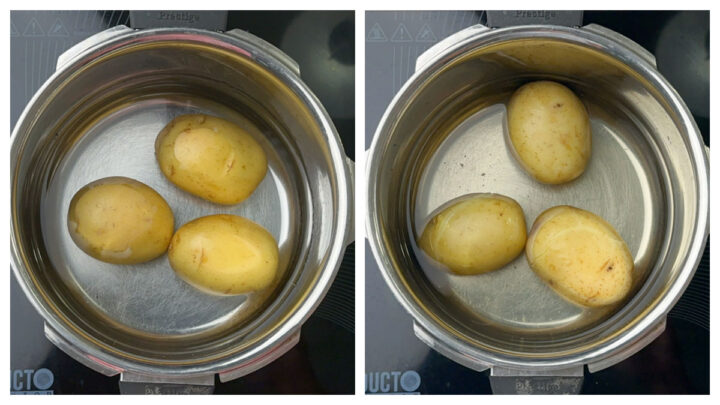 step to boil potatoes in the pressure cooker collage