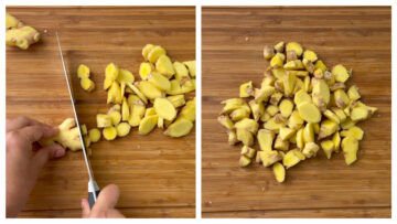 step to chop the ginger into 1 inch pieces collage