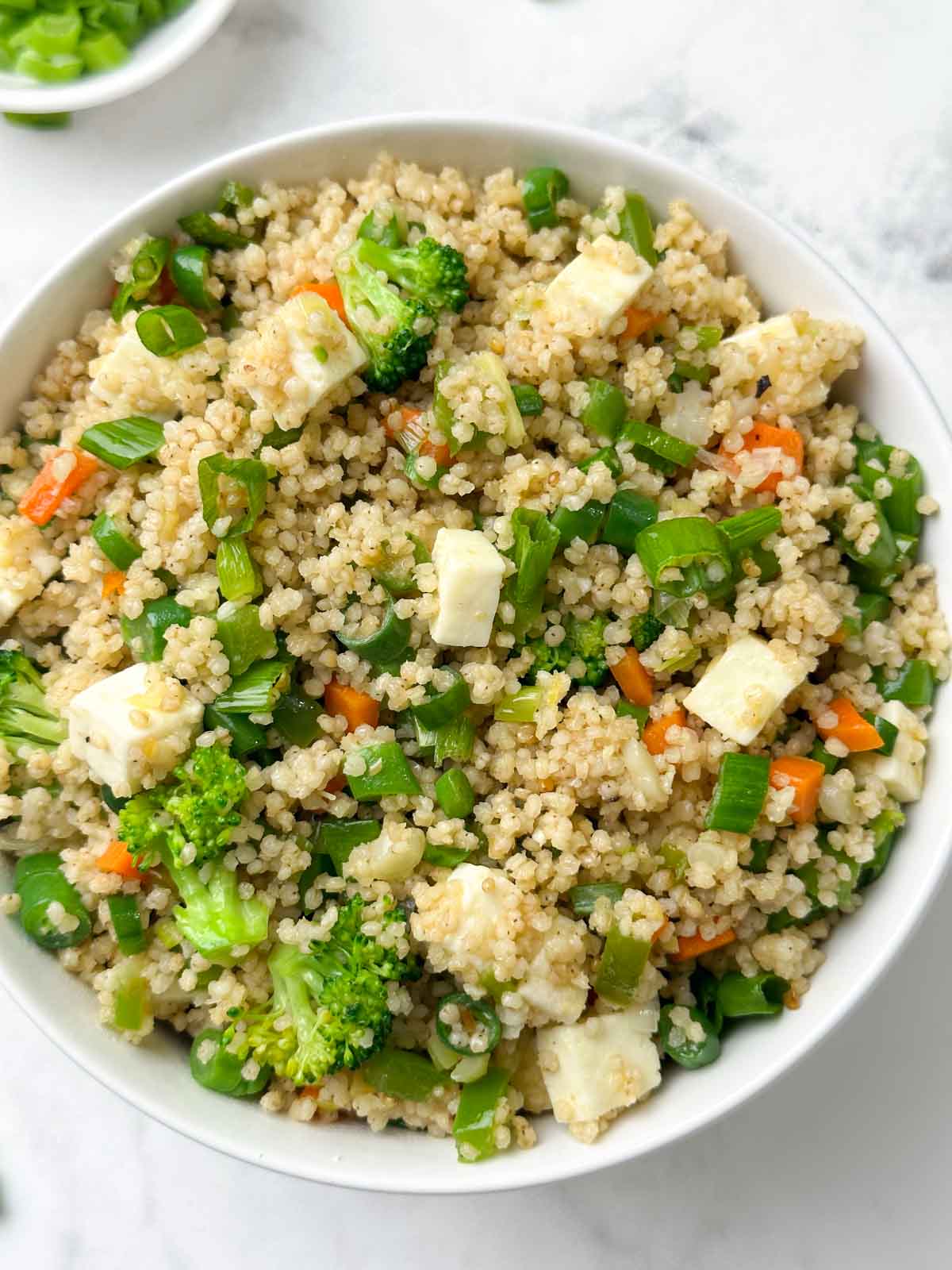 millet paneer fried rice served in a bowl