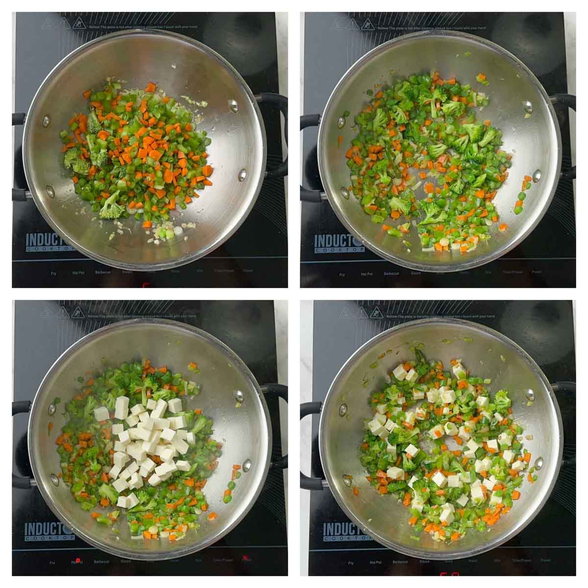 step to saute veggies and paneer collage