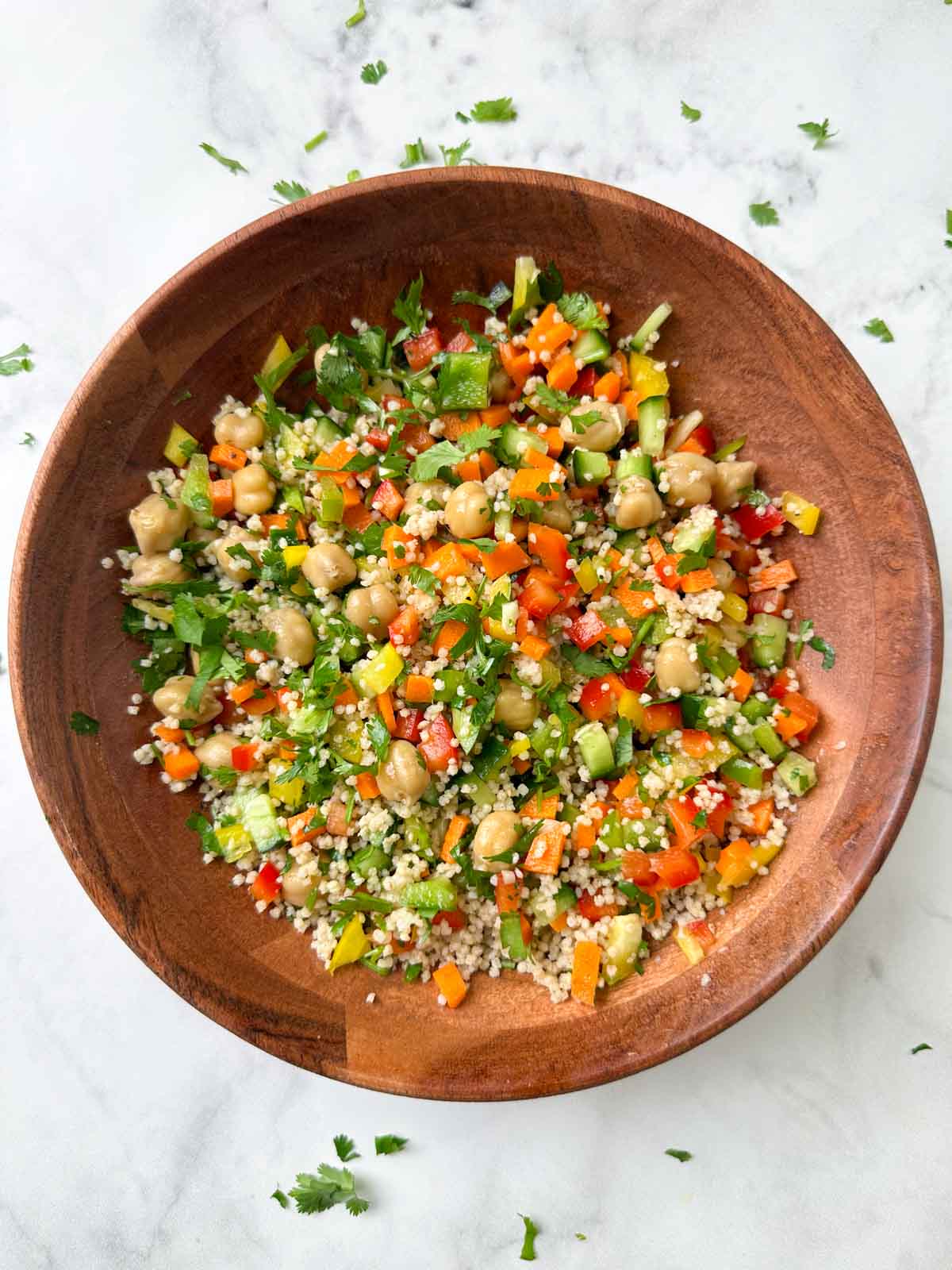 millet chickpea salad served in a bowl