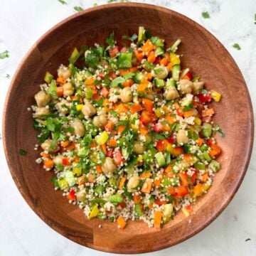 millet chickpea salad served in a bowl